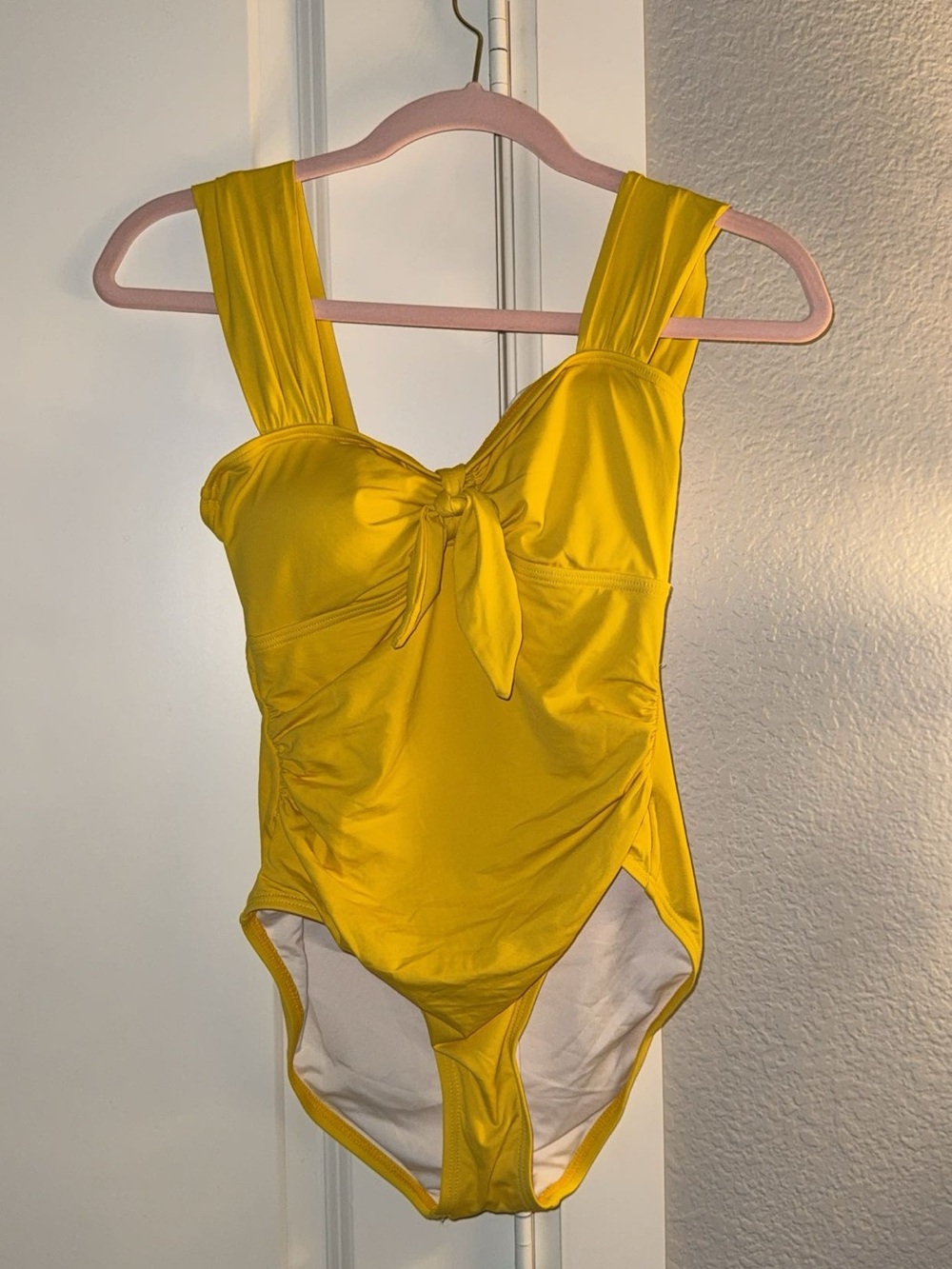 Carmen Marc Valvo Bright Yellow One-Piece Swimsuit with Front Knot